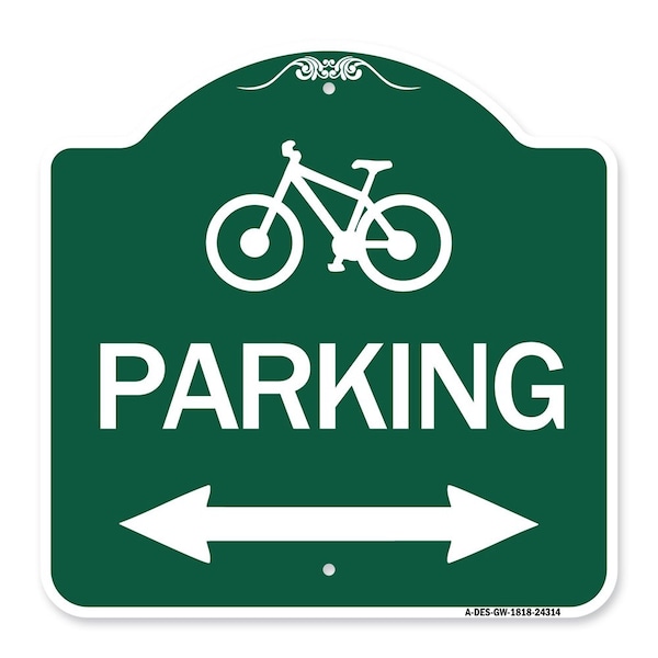 Signmission Bicycle Parking W/ Bidirectional Arrow, Green & White Aluminum Sign, 18" x 18", GW-1818-24314 A-DES-GW-1818-24314 - main